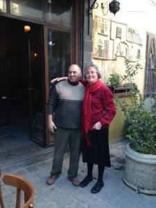 Elias and me on the street outside what is now his coffee shop.