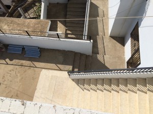 Looking down at the stairs below from top of the Kab Elias school, now apartments for refugees.